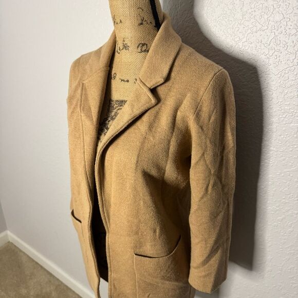 J Crew Cotton Blazer Open Front Tan Women Size XXS Pockets Business Casual - Picture 2 of 11